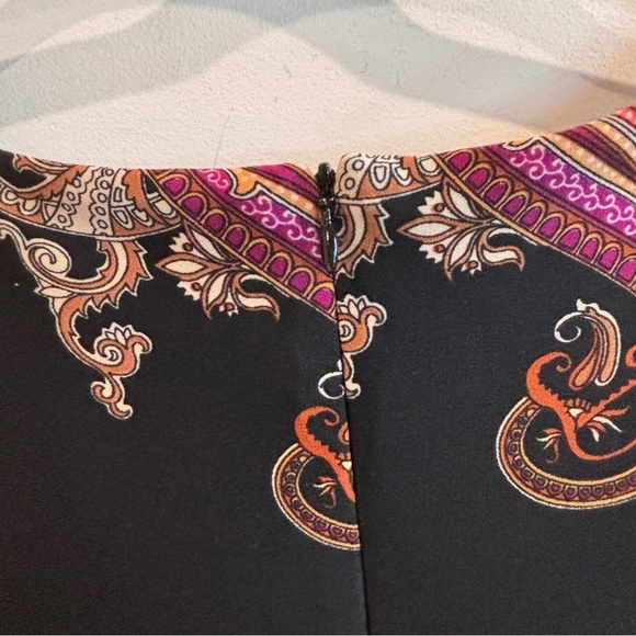 JOSEPH RIBKOFF Sz 16  Paisley Crew Neck Stretchy Lined Long Sleeve Midi Dress - Picture 6 of 10